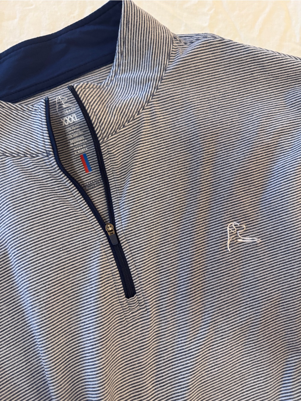 Rhoback Navy Striped Performance Pullover with Navy Trim